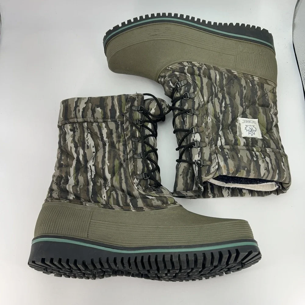 Vintage Sorel Boots Mens Size 9 Green Camo Insulated Wool Lined Snow Winter‎